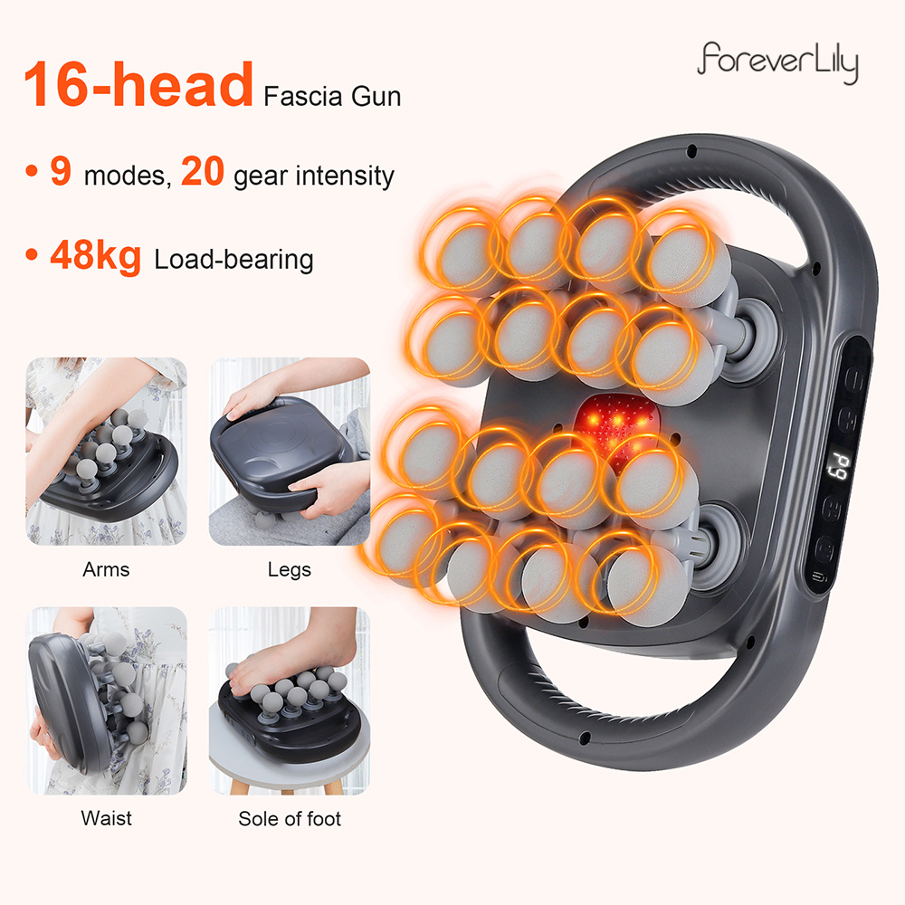 Massage Gun Deep Tissue - Pistola de Fascia de 16 cabezales,